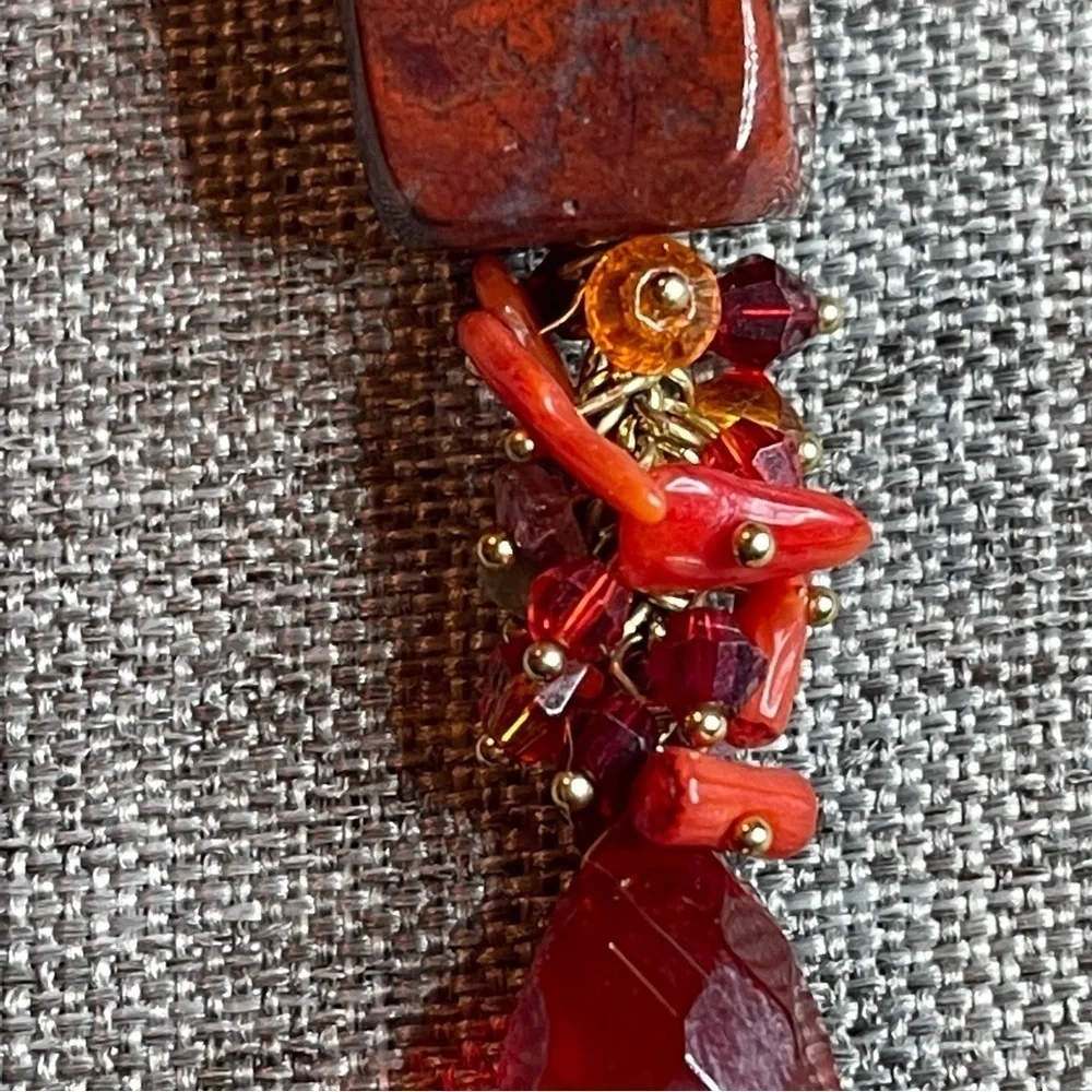 Handmade Red Agate, Coral, Freshwater Pearls, Amethyst &‎ Glass Beaded Necklace